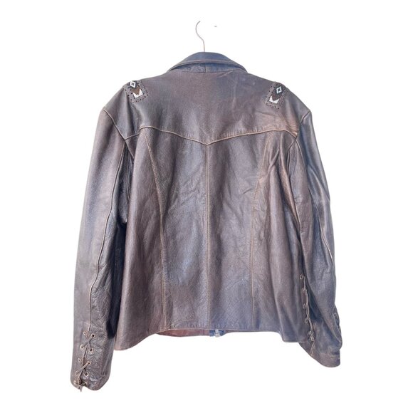 Vtg. Men's Leather Gallery Western Native Boho Lace-up Jacket Brown Beaded Rare - Picture 2 of 15